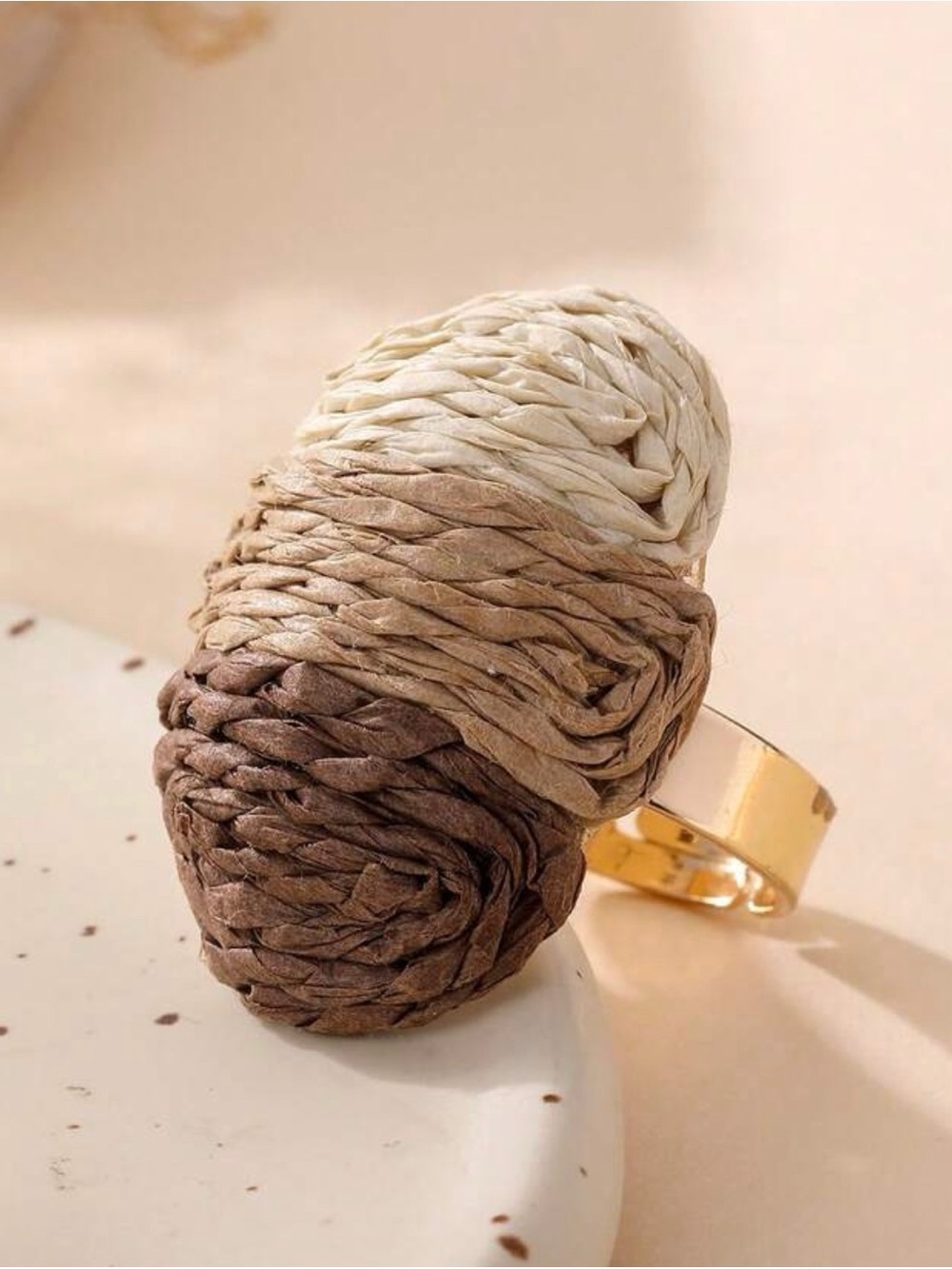 Anthropologie Statement Woven Textured Ring Neutral Multicolor One Size NWOT